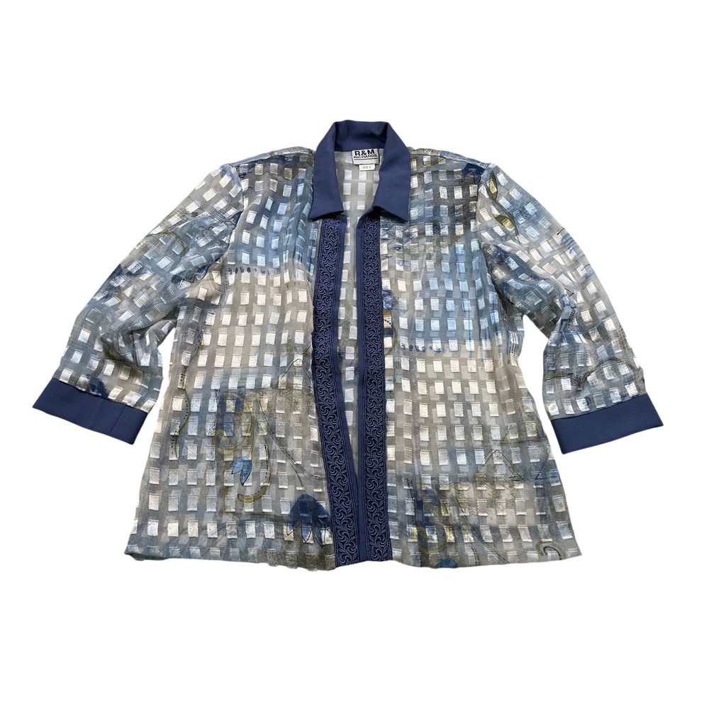 R&M Richards‎ Sheer Open Front Jacket Blue Gray Metallic Size 8
